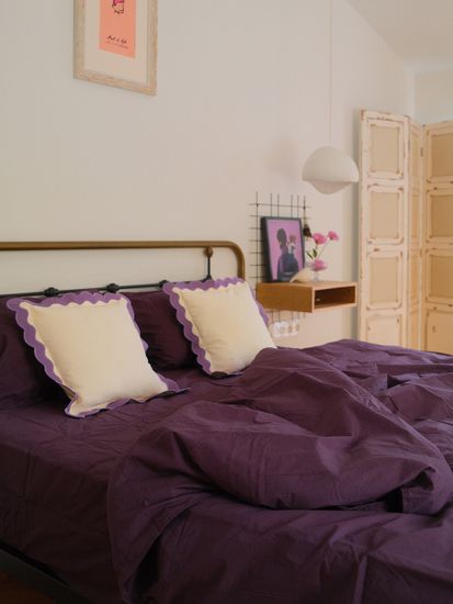 Комплект постельного белья из стираного перкаля сливового цвета из коллекции essential, 200х220 см