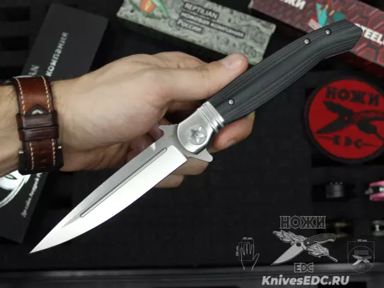 Складной нож REPTILIAN НКВД 03-2 c клинком из стали D2, рукоять зеленая микарта