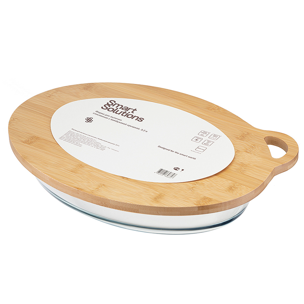 Форма для выпечки 3.2л Smart Solutions с бамбуковой крышкой-подносом