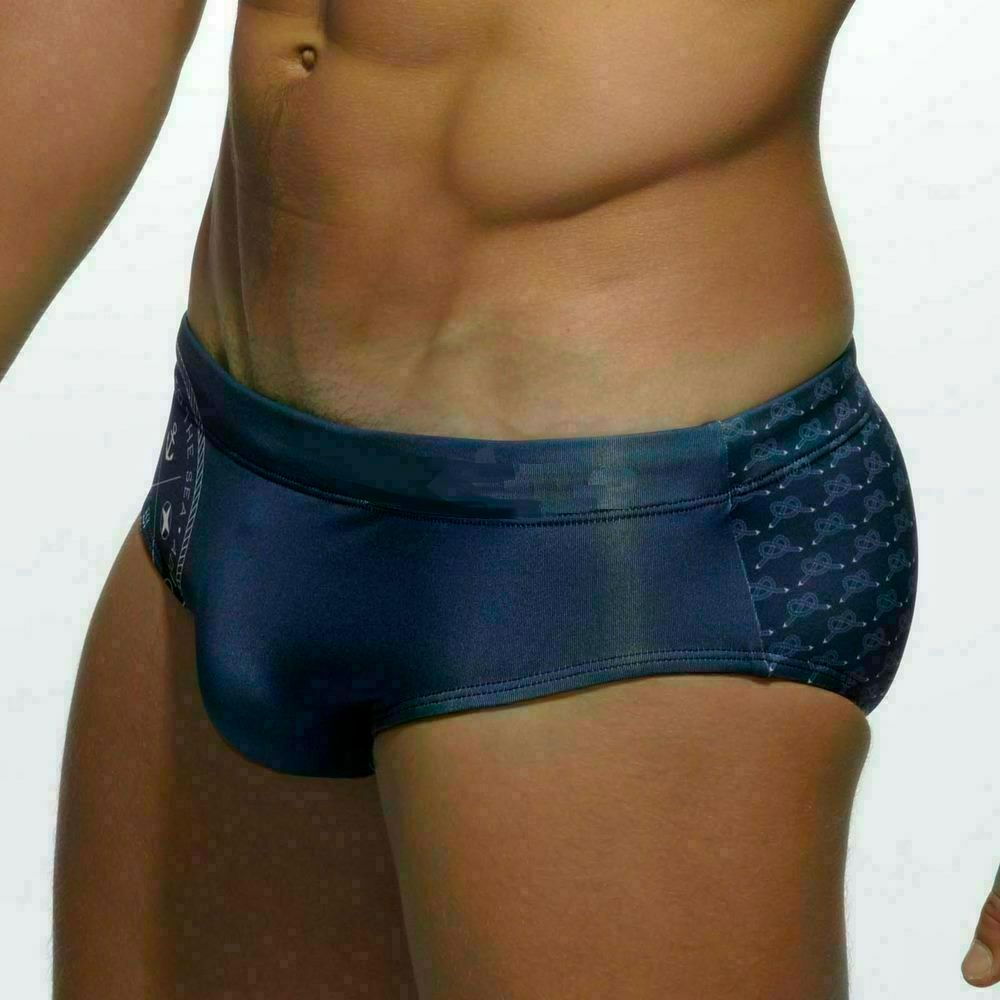 Мужские плавки брифы темно-синие с принтом Addicted