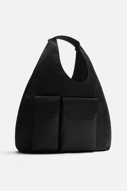 ZARA СУМКА-ШОПЕР С МНОЖЕСТВОМ КАРМАНОВ, ЧЕРНЫЙ
