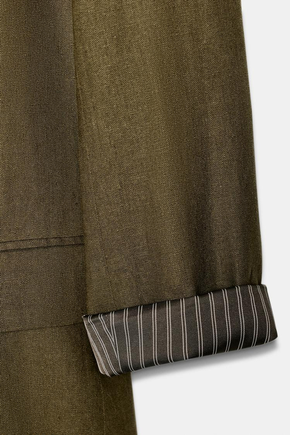 ZARA БЛЕЙЗЕР ИЗ СМЕСОВОГО ЛЬНА С ПОДВЕРНУТЫМИ РУКАВАМИ, ТЕМНЫЙ ХАКИ