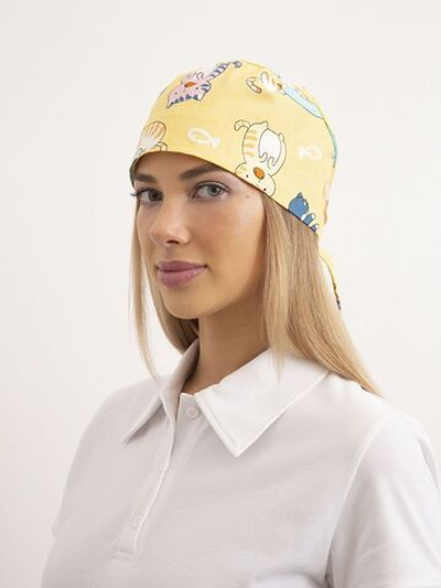 Шапочка медицинская, принт "Ленивые котята", оранжевый