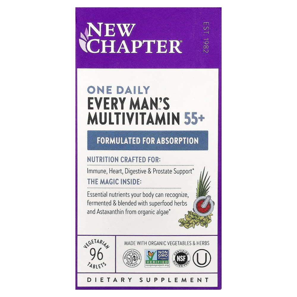 New Chapter, One Daily Every Man's™, мультивитамины старше 55 лет, 96 вегетарианских таблеток