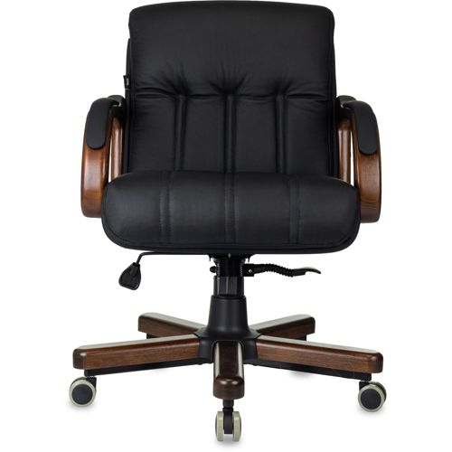 Кресло руководителя Бюрократ T-9932WALNUT-LOW/B, низкая спинка, Кожа, Черная