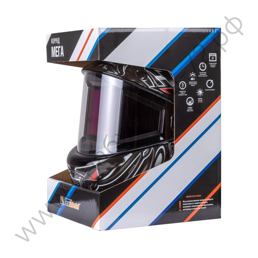 Маска сварщика КОРУНД МЕГА чёрная (ф-р MEGA, внеш. регулировка) в коробке