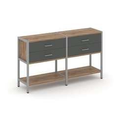 Shelf System Двухсекционный стеллаж двухярусный с ящиками SN.STM-222 Дуб Табак/Антрацит/Металл Серый