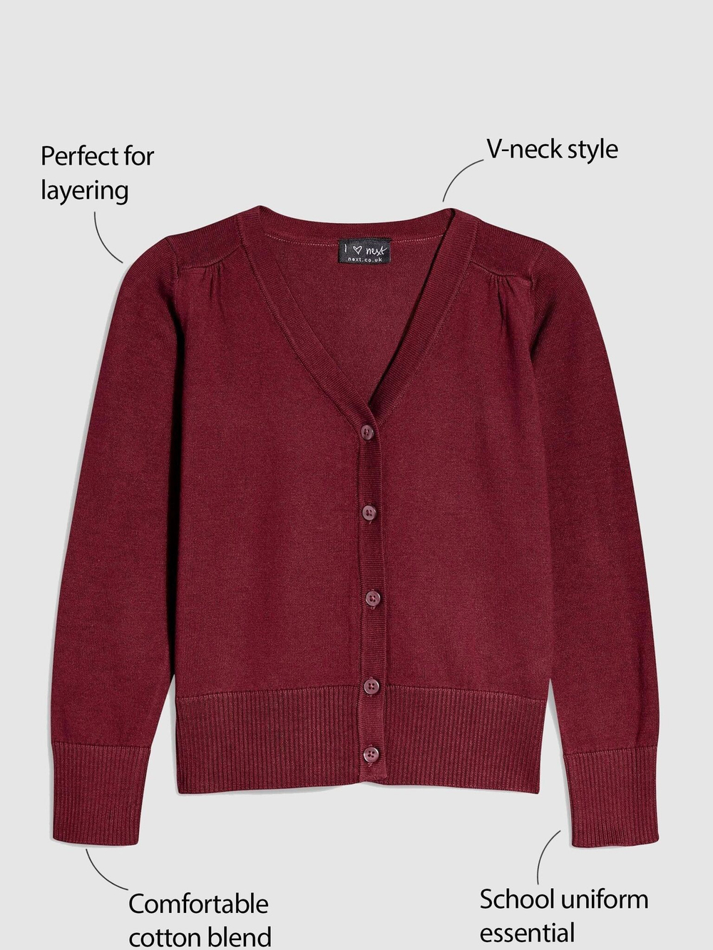 Кардиган школьный для девочки Next 367-032, Бордовый