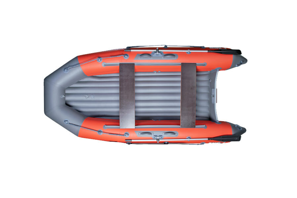 Лодка ПВХ X-River Mark 370 НДНД тримаран(усиленное дно и баллоны,нескользящее покрытие палубы,увелич.транец) голубой-серый/фурнитура серая, дно серое