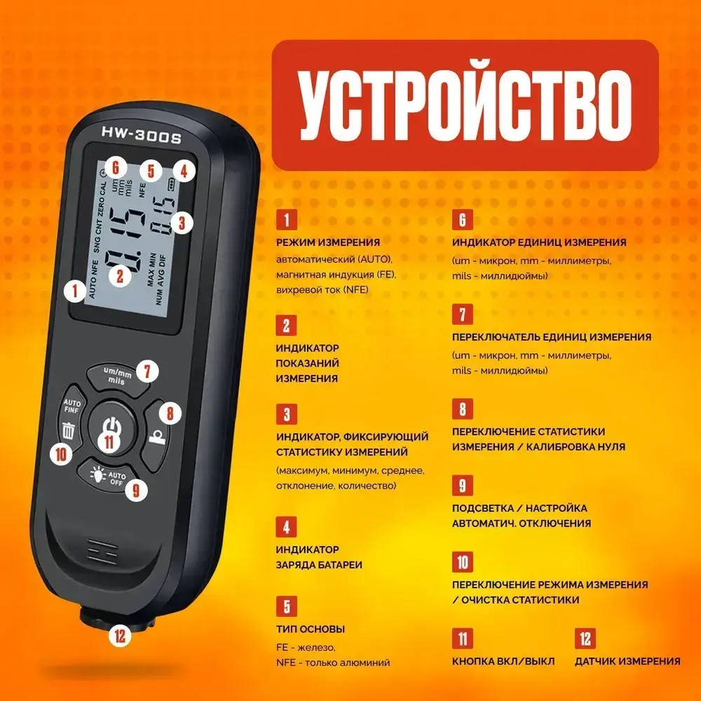 Толщиномер автомобильный для лакокрасочных покрытий, высокоточный измерительный прибор / Профессиональный прибор для автоподбора