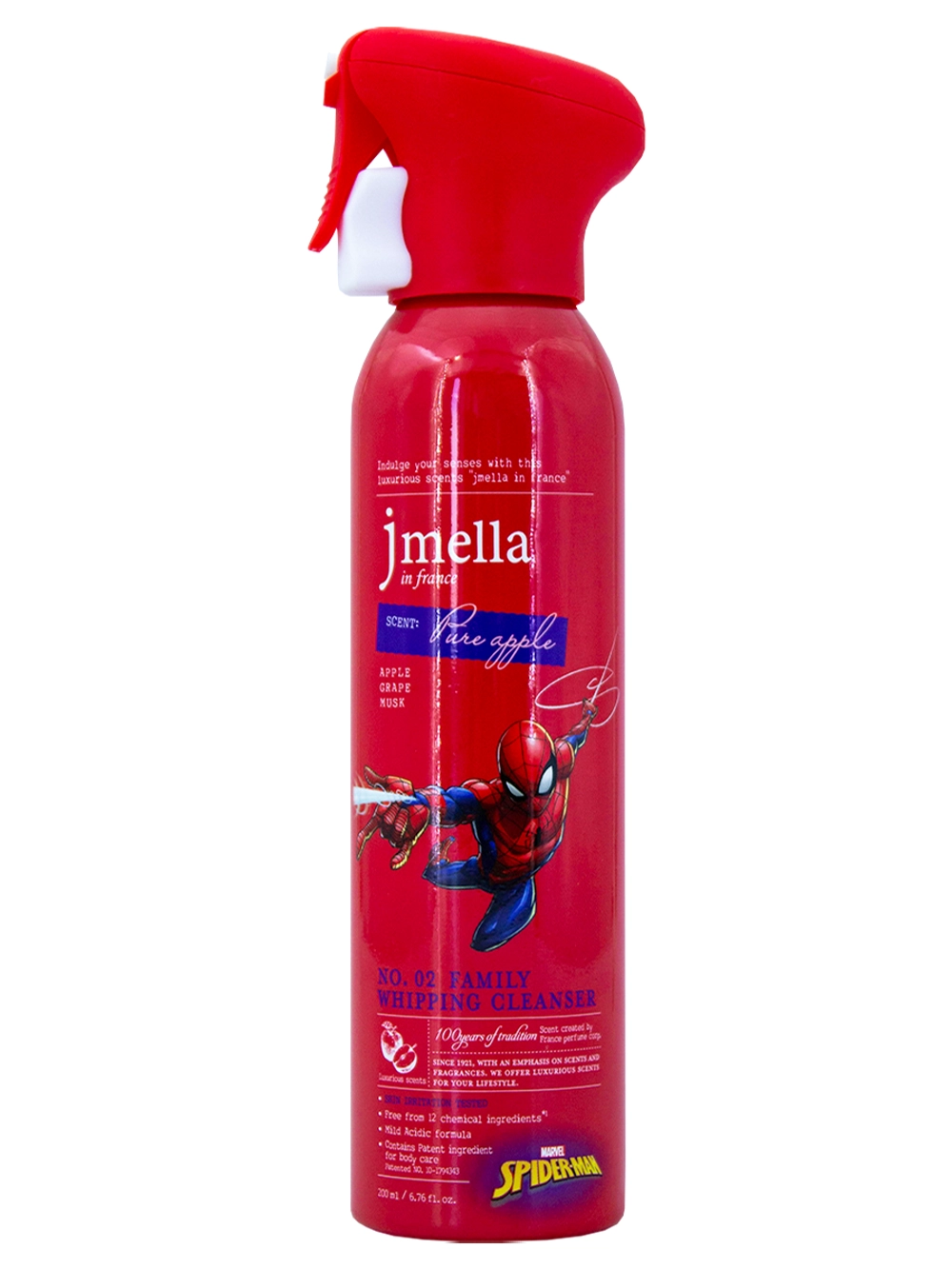 JMELLA - ПЕНКА ДЛЯ ДУША ОЧИЩАЮЩАЯ С АРОМАТОМ ЯБЛОКА IN FRANCE MARVEL PURE APPLE FAMILY WHIPPING CLEANSER DISNEY SPIDER-MAN, 200 МЛ