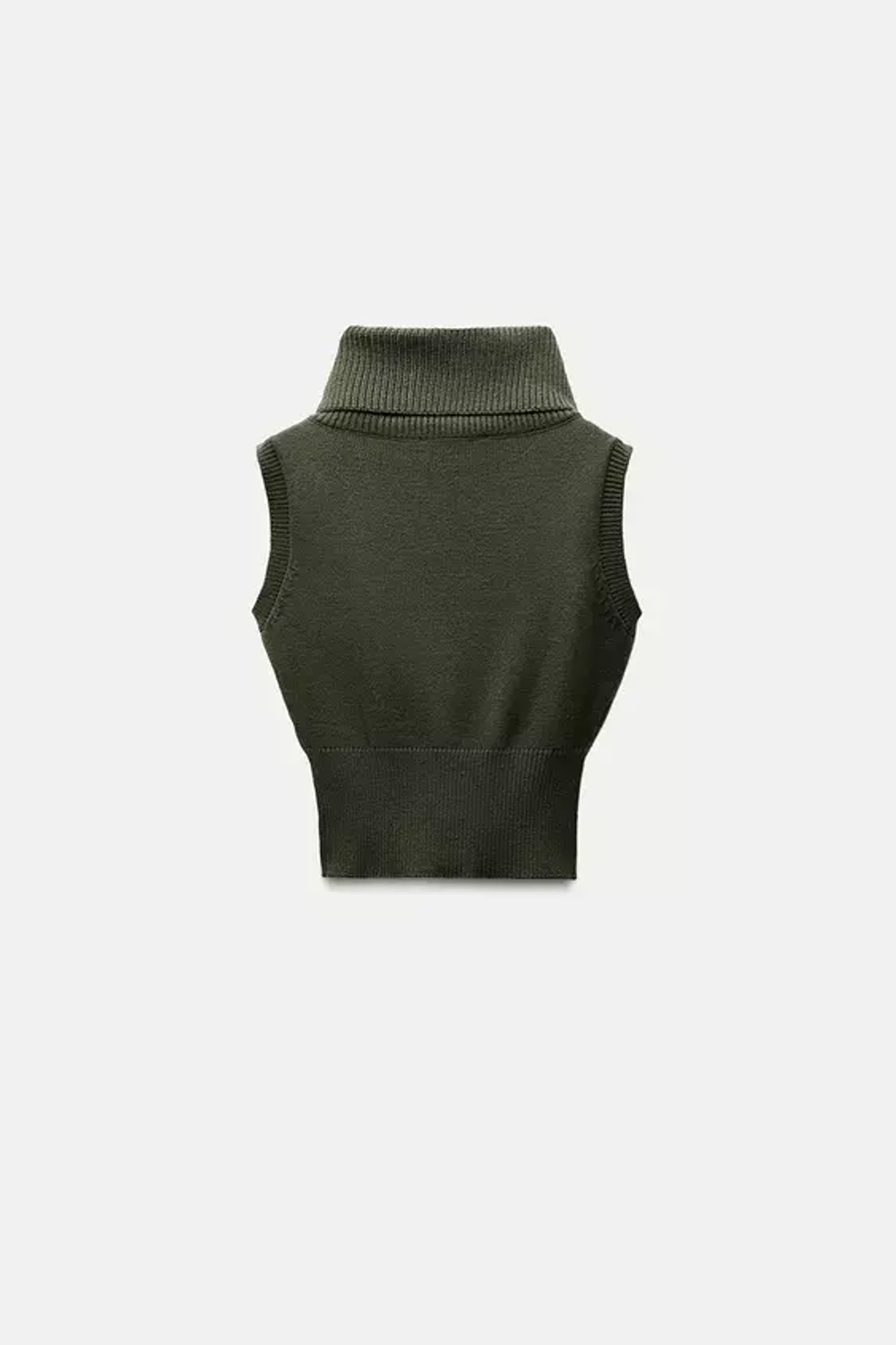 ZARA ТРИКОТАЖНЫЙ ЖИЛЕТ С ВЫСОКИМ ВОРОТНИКОМ, ХАКИ