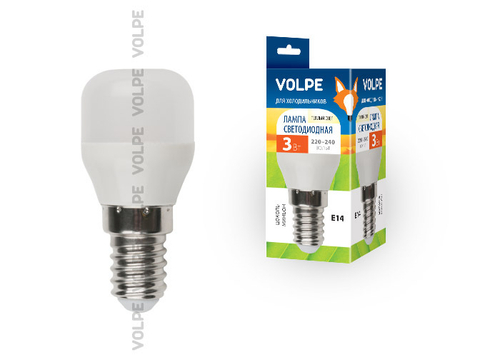 LED-Y27-3W/WW/E14/FR/Z  Лампа светодиодная для холодильников. TM Volpe. Матовая колба. Материал корпуса пластик. Цвет свечения теплый белый. Упаковка