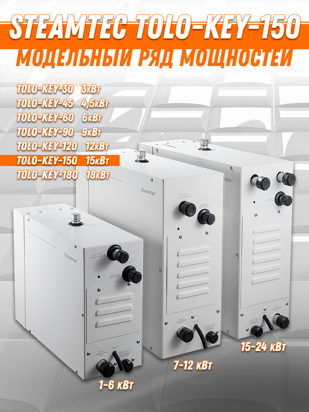 Steamtec TOLO KEY 150 - 15 кВт (ВЛАГОСТОЙКИЙ модуль управления), парогенератор для хамама и турецкой бани