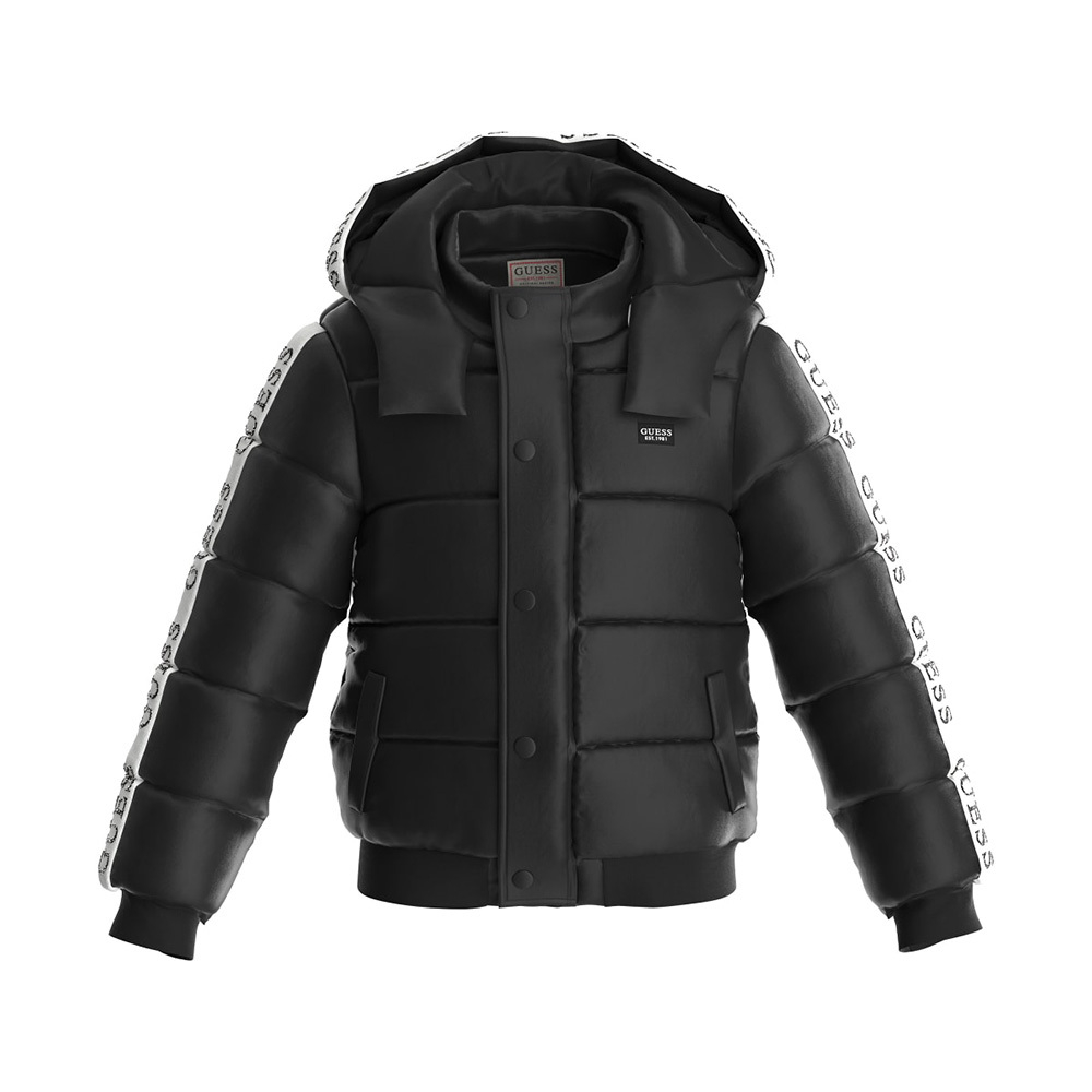 Куртка демисезонная с капюшоном GUESS Черный/Лампас и отделка на капюшоне: белая тесьма с логотипами Девочка