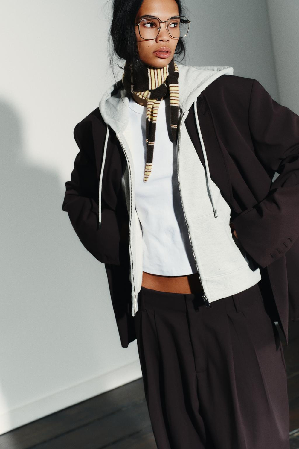 ZARA ТРИКОТАЖНАЯ БАНДАНА В ПОЛОСКУ, КОРИЧНЕВЫЙ