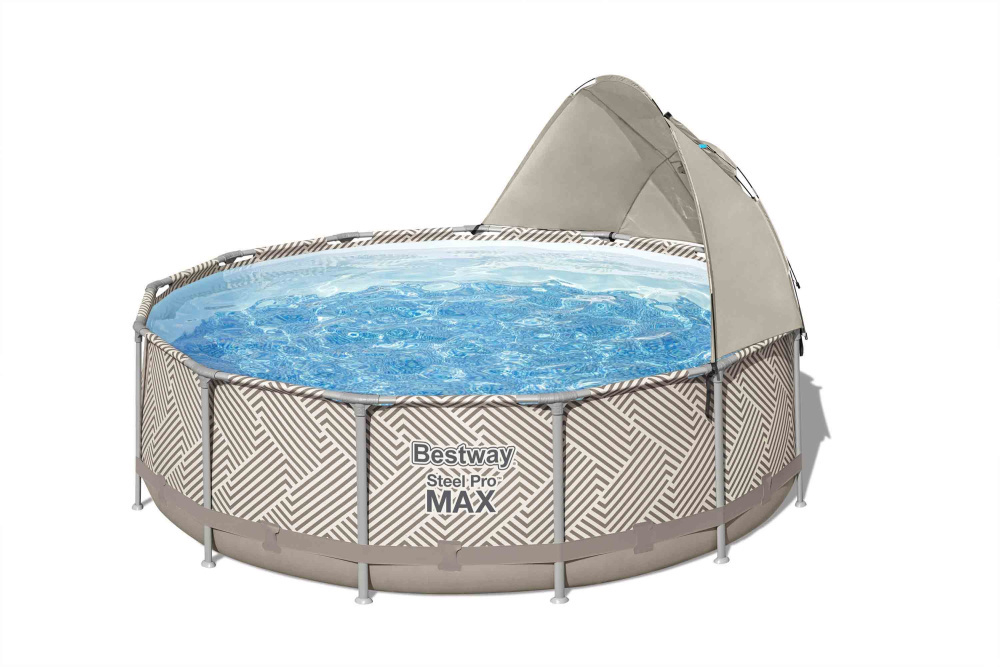 Каркасный бассейн Bestway Steel Pro MAX 396х107 см + фильтр-насос 2006 л/ч, лестница, тент, навес от солнца (561FY BW)