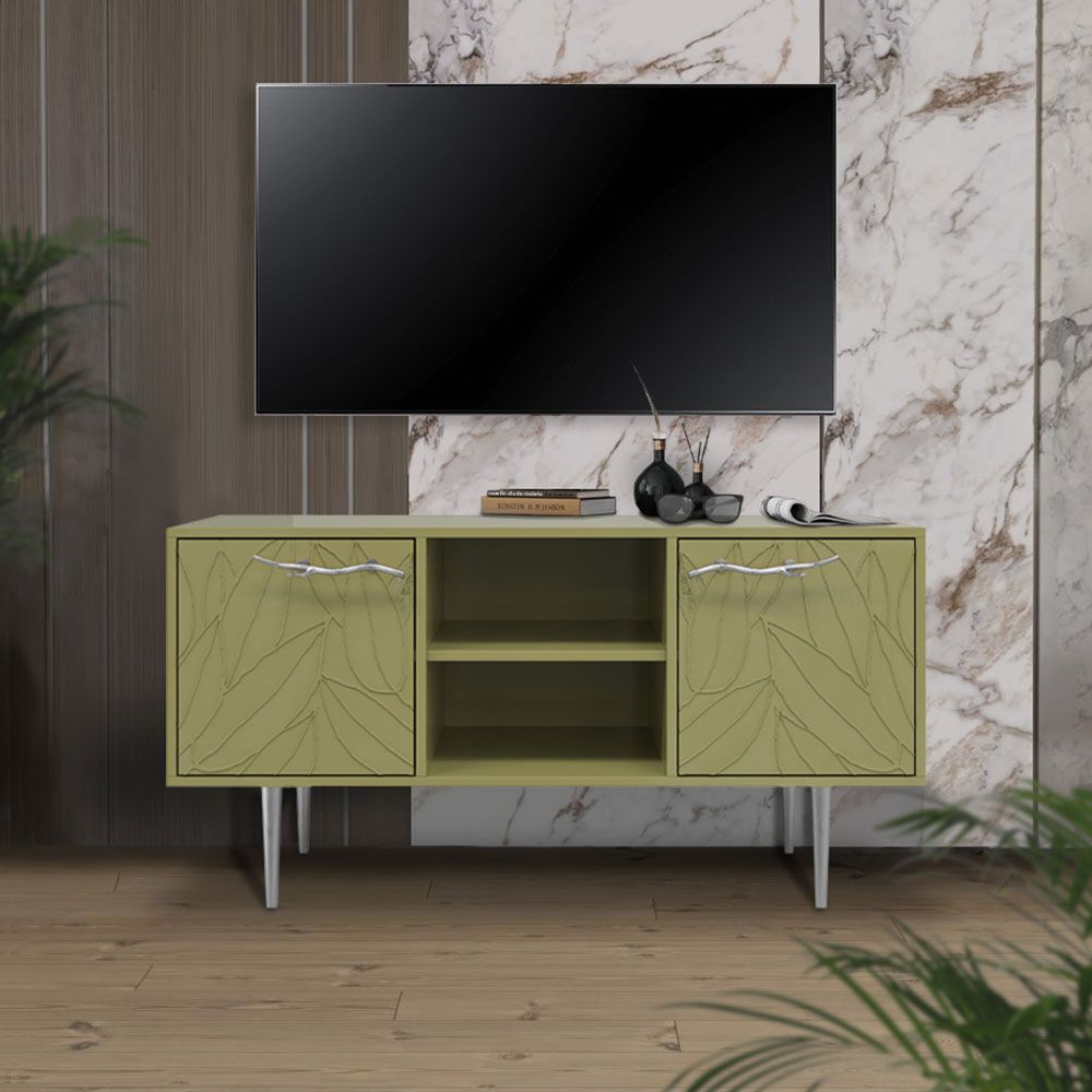 Тумба под ТВ Арт Колор leaves 117см Стайл Сильвер Зеленая олива