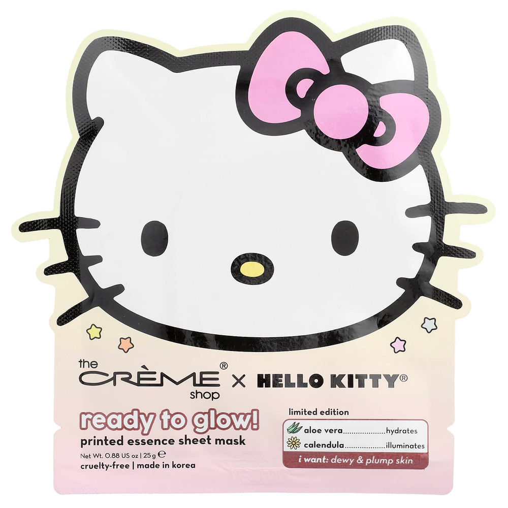 The Creme Shop, Hello Kitty®, готовый к сиянию!, тканевая маска с эссенцией, 1 шт., 25 г (0,88 унции)