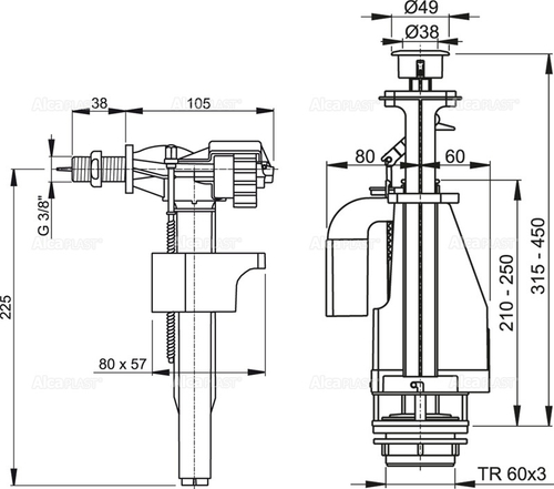 Выпускной комплект Alca Plast, с двойной кнопкой, хром (SA08ASK 3/8" CHROM)
