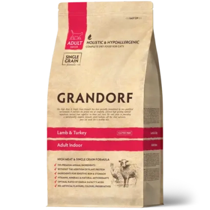 Сухой низкозерновой корм GRANDORF CAT Lamb&Turkey INDOOR корм для взрослых кошек, ягненок и индейка 8кг