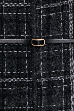 ZARA ТРИКОТАЖНЫЙ КАРДИГАН В КЛЕТКУ С ПОЯСОМ, СЕРЫЙ