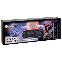 Клавиатура и мышь комплект Intro GXZ990 игровой 1200-3600dpi + коврик + гарнитура черный | Intro