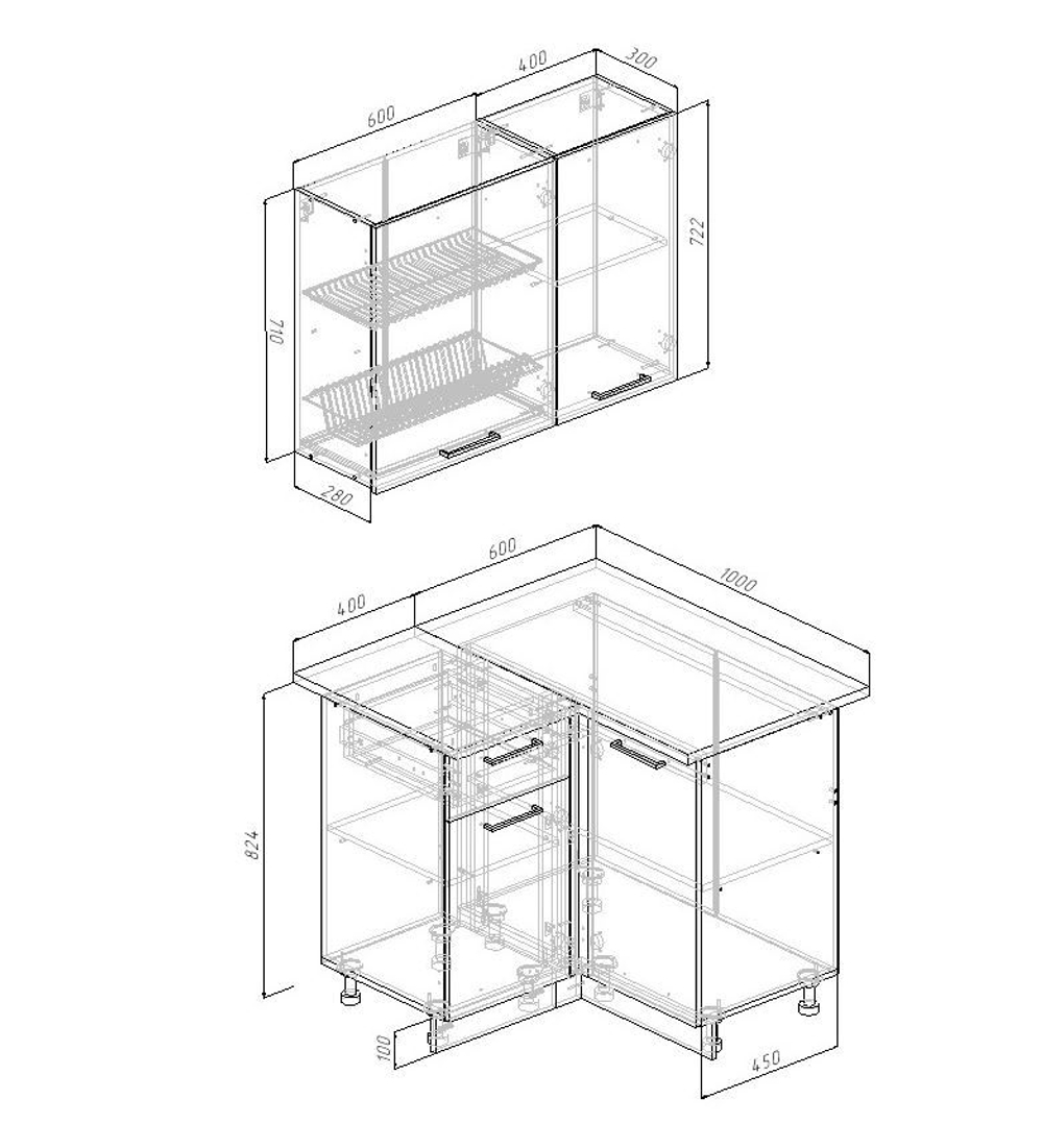 Кухонный гарнитур угловой Элеганция 1000х1000 (38мм)