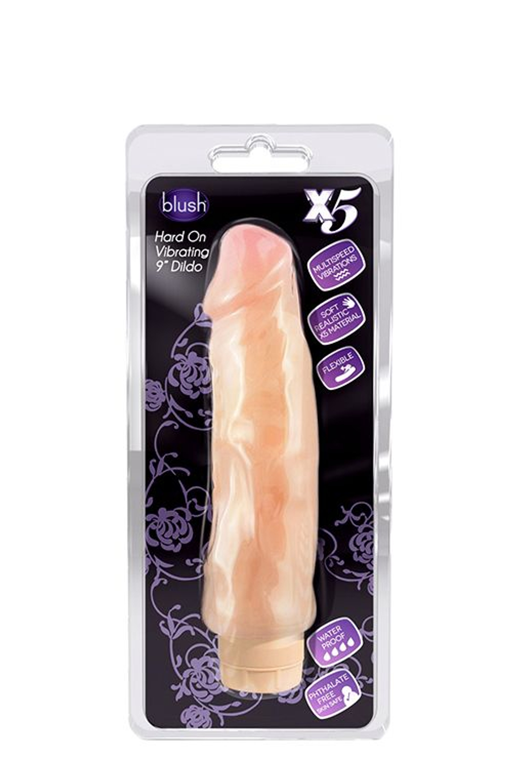 Виброфаллос с ярко выраженным рельефом X5 HARD ON VIBRATING 9INCH DILDO - 22,8 см. (Цвет: телесный)