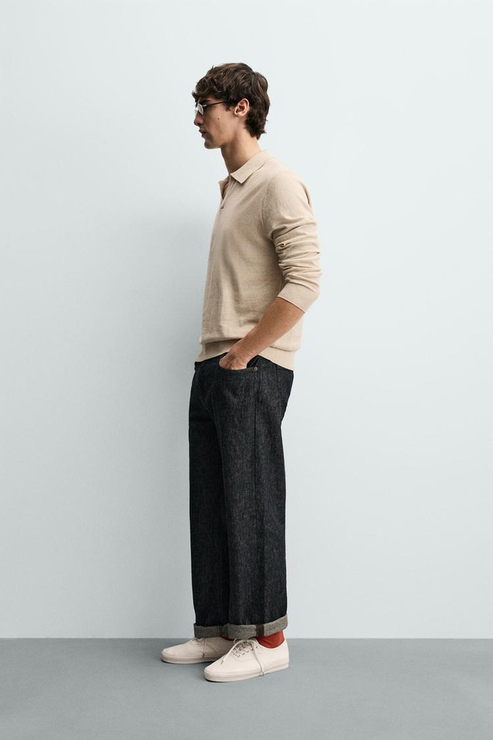 ZARA ТРИКОТАЖНОЕ ПОЛО КЛАССИЧЕСКОГО КРОЯ, ЭКРЮ