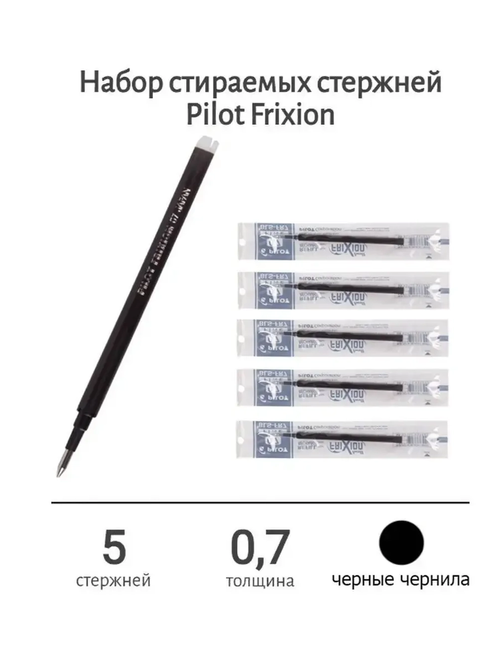Стержни стираемые Frixion 0.7 мм, черные 5 шт.