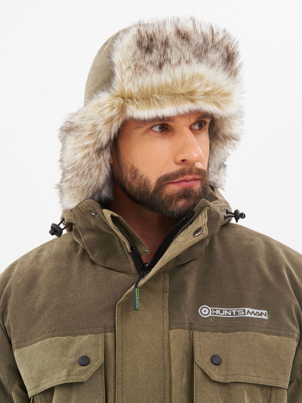 Шапка ушанка зимняя Канада ткань Finlandia цвет Хаки