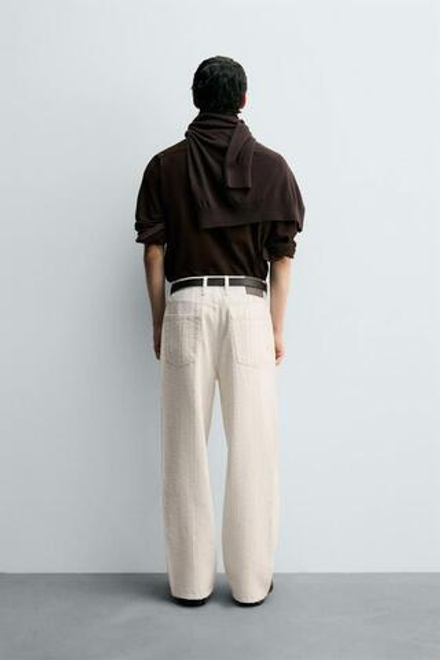 ZARA ДЖИНСЫ В ПОЛОСКУ С РЕЛЬЕФНЫМ УЗОРОМ, ЖЕЛТОВАТО-БЕЛЫЙ