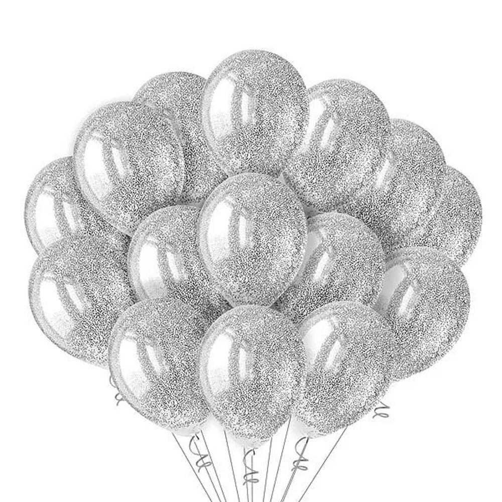 Облако шаров с серебряным конфетти - 15 шариков