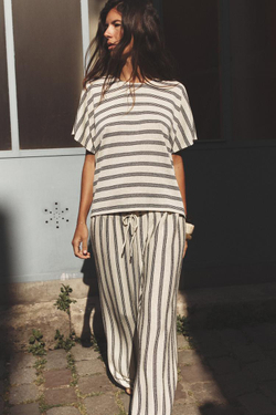 ZARA БРЮКИ ПРЯМОГО КРОЯ В СТИЛЕ РУСТИК, БЕЛЫЙ / ЧЕРНЫЙ