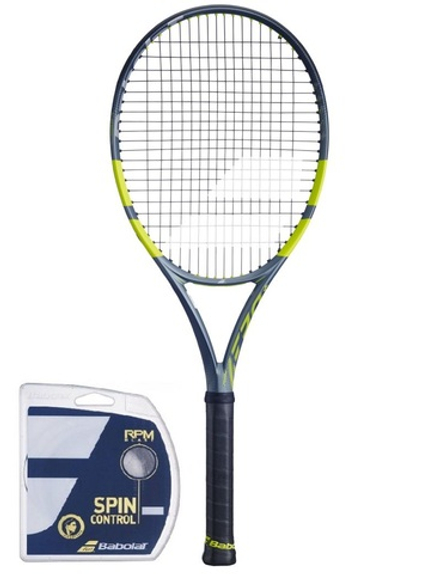 Теннисная ракетка Babolat Pure Aero+ Gen-9 - metallic dark forest/yellow + струны