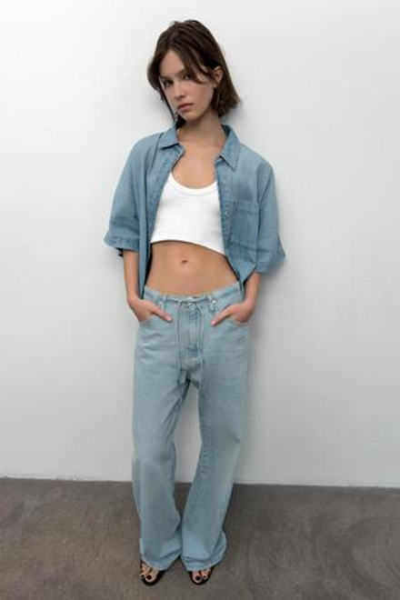 ZARA СВОБОДНЫЕ ДЖИНСЫ TRF, ГОЛУБОЙ