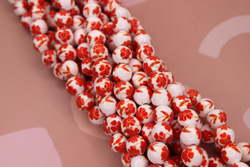 Бусины 10 мм гжель красный мак (нить 36 см) керамика