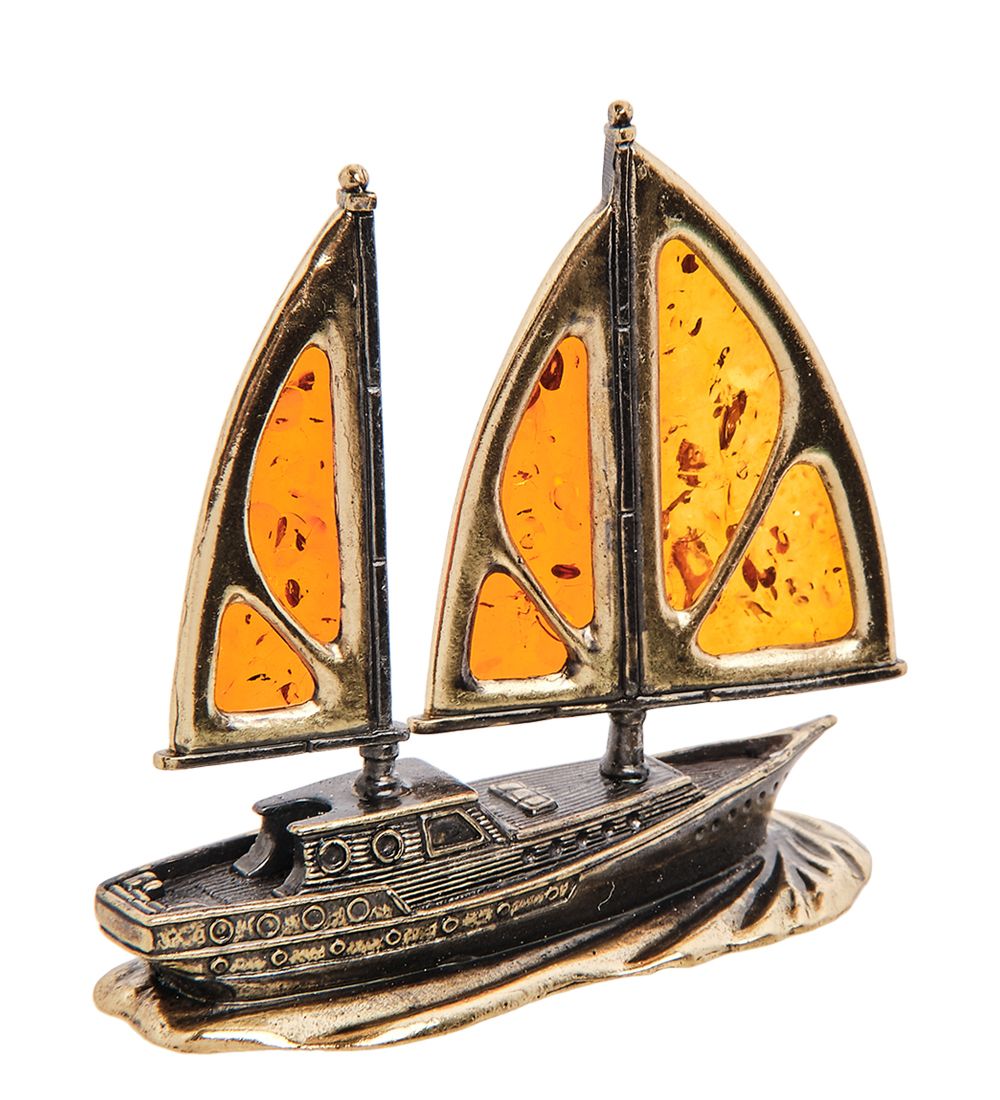 AM-3014 Фигурка «Корабль Попутный ветер» (латунь, янтарь)