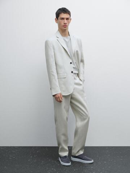 Massimo Dutti Костюмные брюки из 100% льна, светло-бежевый