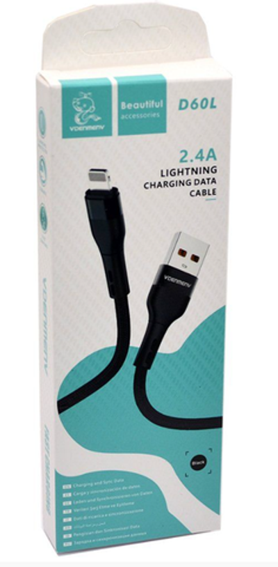Кабель DENMEN D60L USB-Lightning 2.4A 1м Nylon Black