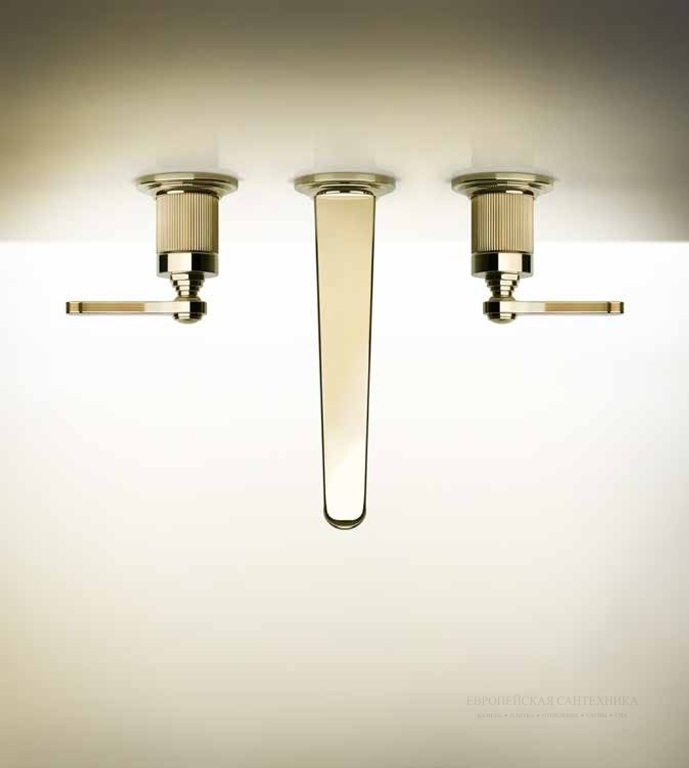 Смеситель для раковины Gessi Venti20, настенный, на 3 отверстия, без донного клапана, внешние части, цвет Brushed Brass PVD