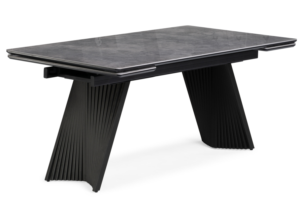 Керамический стол Woodville Вейв 160(220)х89х75 серый мрамор baolai, черный, ножки черные