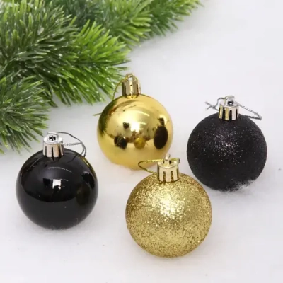 Новогодние шары 5 см (набор 4 шт) «Микс фактур», черный/золото