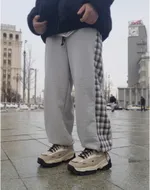 Брюки БИЧ с клетчатой вставкой Серые