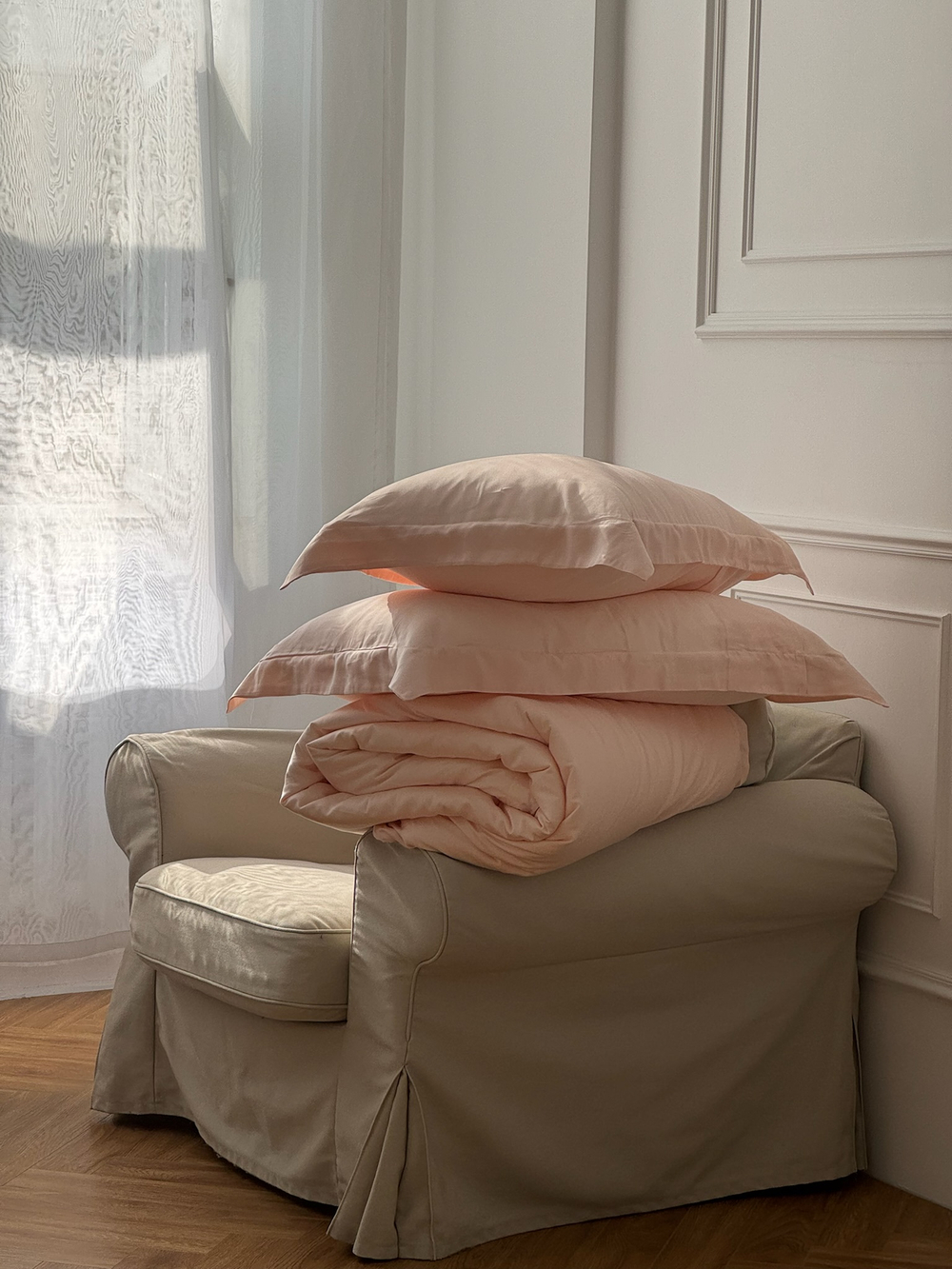 Однотонное постельное белье тенсель+хлопок | розовый