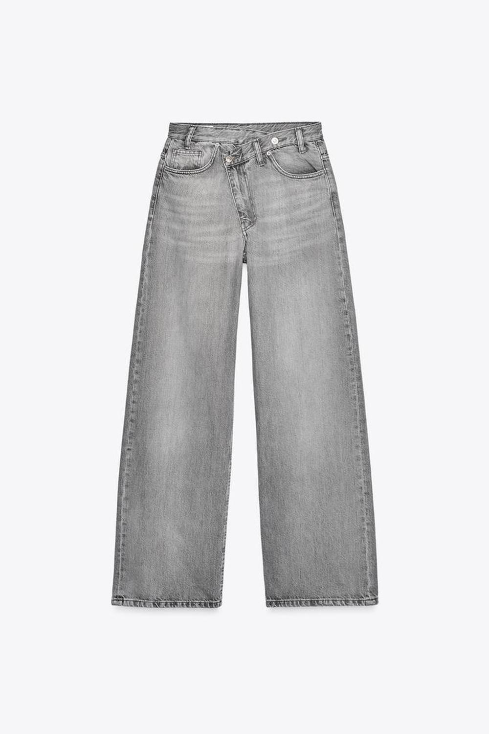 ZARA ДЖИНСЫ TRF WIDE-LEG С ВЫСОКОЙ ПОСАДКОЙ И КОСОЙ ЗАСТЕЖКОЙ, СВЕТЛО-СЕРЫЙ