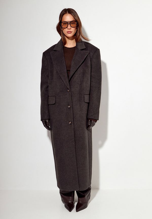 Пальто с шерстью прямого кроя цвета эспрессо