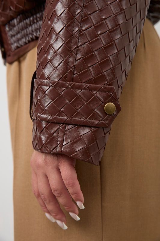 Куртка-бомбер из экокожи, коричневый