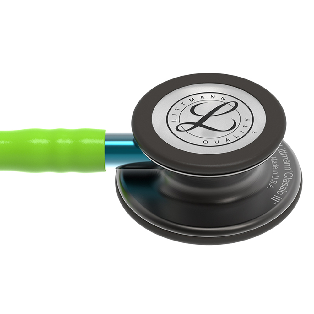 Стетоскоп Littmann Classic III, лимонно-лаймовый, дымчатая акустическая головка, голубой ствол (5875)